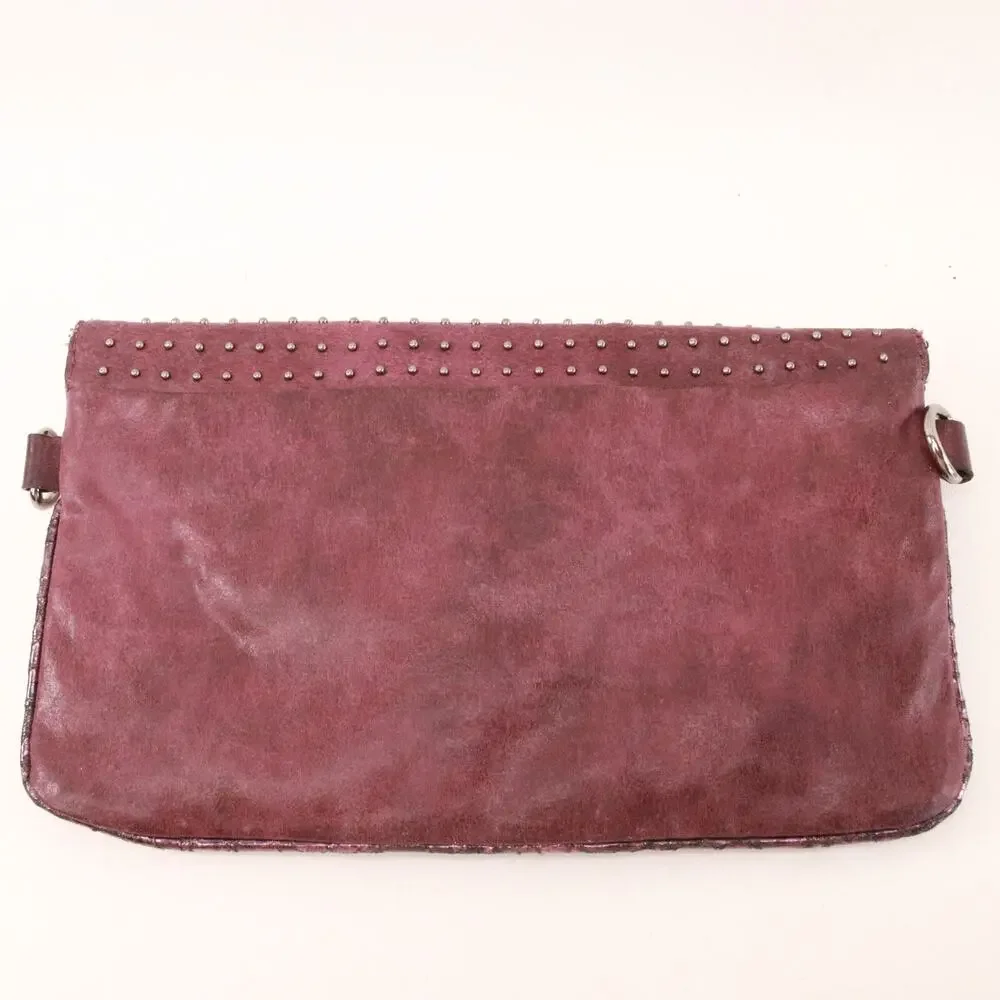Guess Clutch Handbag Women Small Sangria Red Pewter Studded Purse Pouch Bag